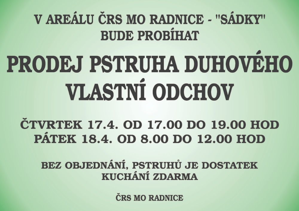 Plakát – Velikonoční prodej pstruha duhového